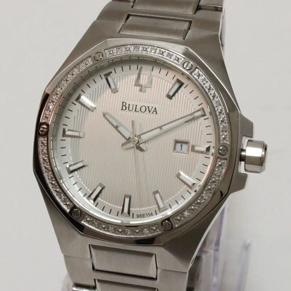 Bulova Men's Watch Diamond-Accent Bezel Integrated Bracelet Silver Textured Dial